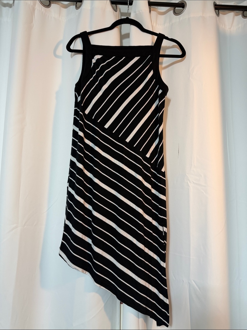 Soma Black and White Striped Asymmetrical Tank Dress Soma Comfort SZ M B8